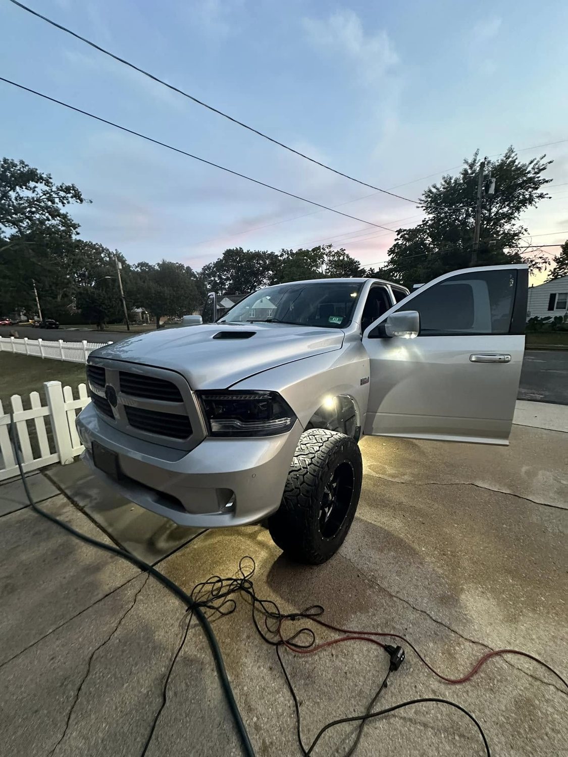 Lifted silver RAM truck being detailed by Reiter Auto Detailing
